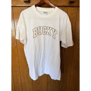 Gildan Bucky Badger White Graphic T-Shirt Mens Large University Wisconsin NCAA